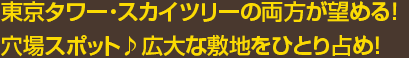 東京タワー・スカイツリーの両方が望める！穴場スポット♪広大な敷地をひとり占め！